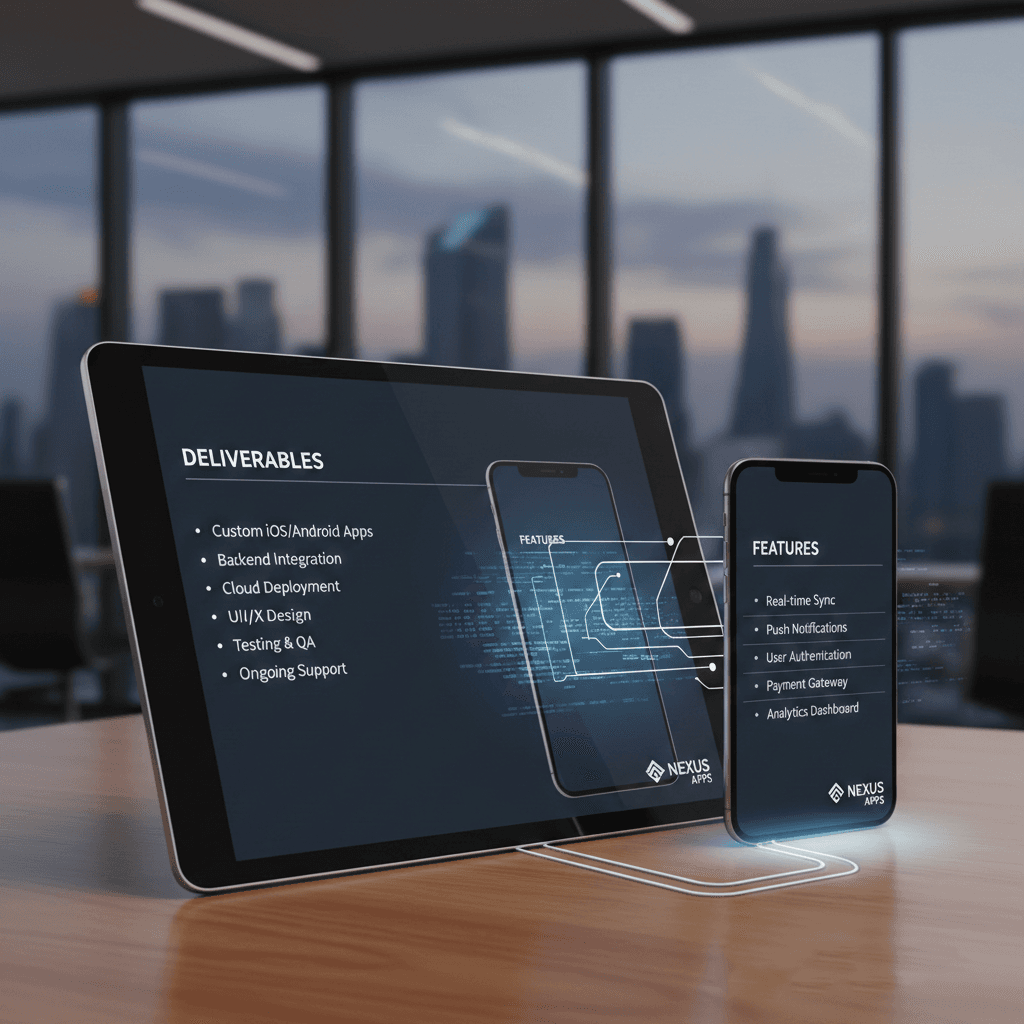 Cross-platform app deliverables and features - chat, analytics, notifications, auth
