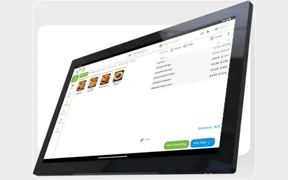 The Basil POS Android tablet till showing an open order, its item list and running total ready to send for payment